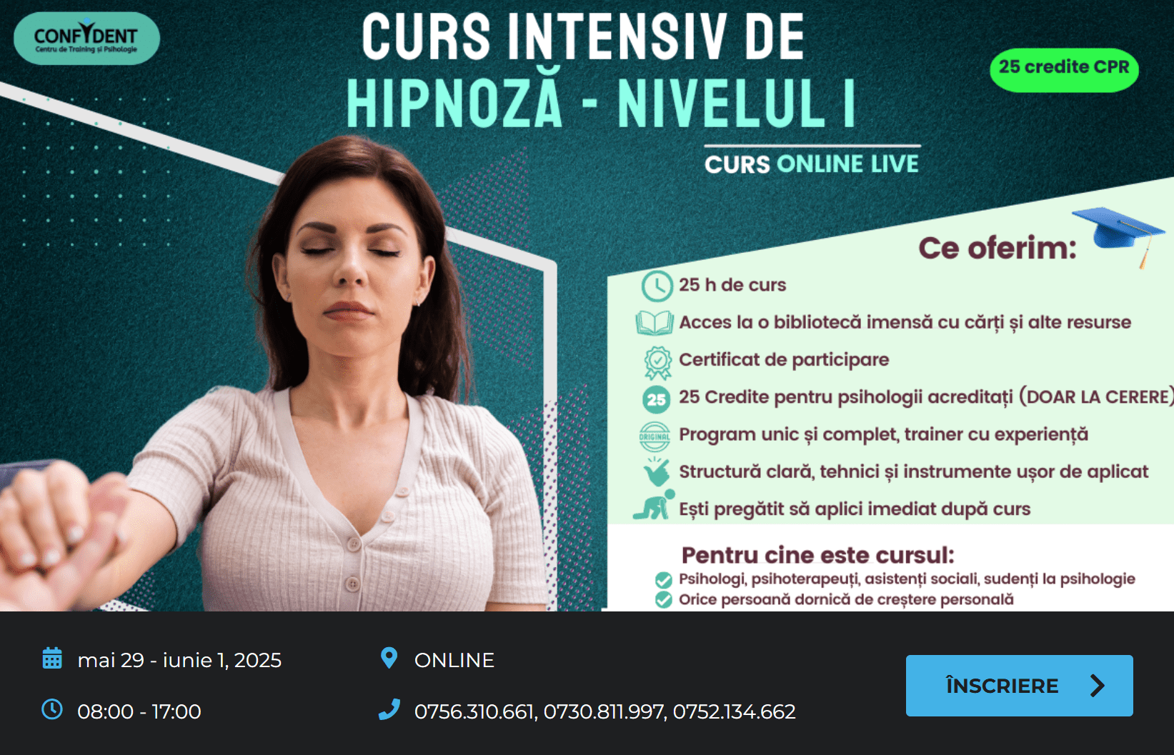 Curs 25 credite CPR – HIPNOZĂ – Nivelul 1, curs intensiv ONLINE